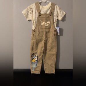 Kids Bluey Overalls Outfit Brand New - Tan